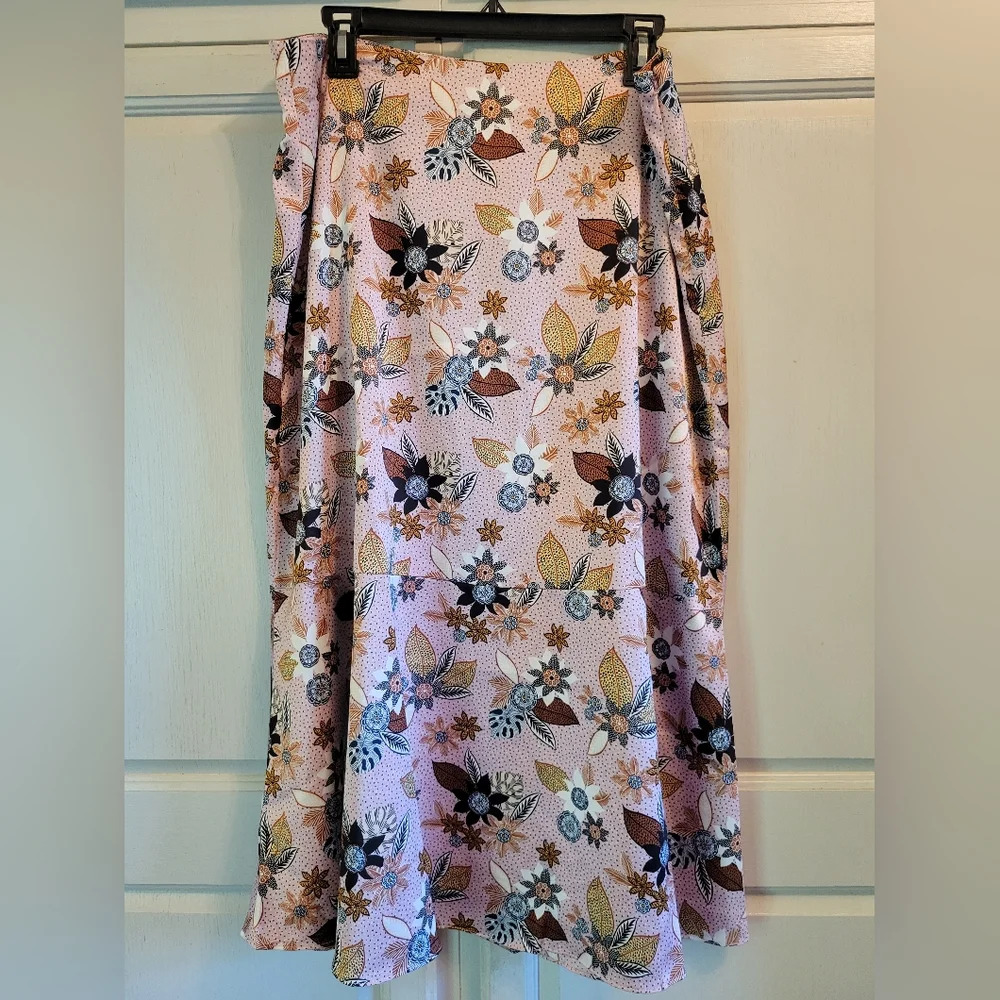 LOFT Floral Midi Skirt - Pink and Brown